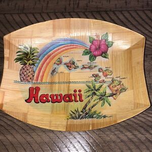 Hawaiian 🌺 Islands 🏝 Handpainted Palm 🌴 Frond Plate 70s vibrant retro vibe